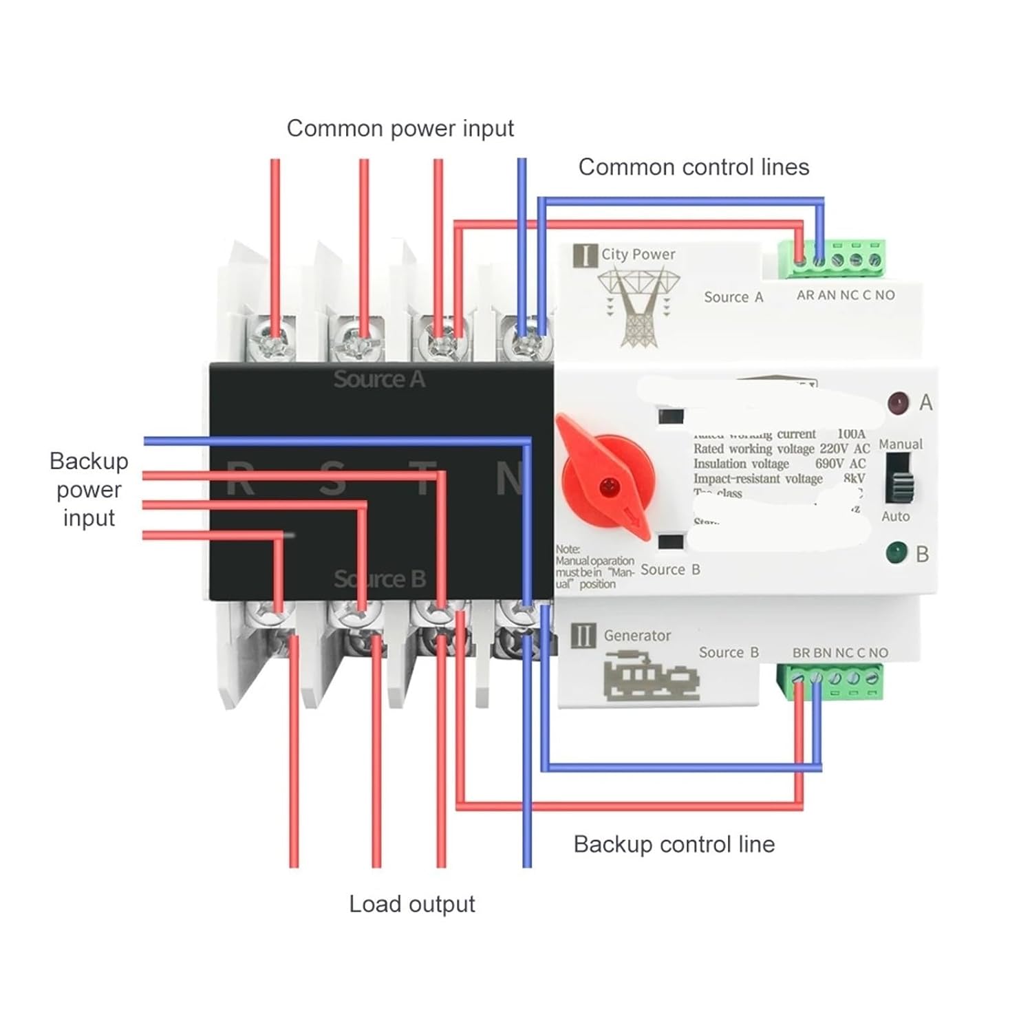3 Phase Din Rail Dual Power Automatic Transfer Switch Electrical Selector Switches Uninterrupted Power 4P 63A 100A 125A 1Pcs(220V,63A)