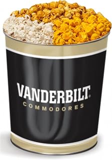 Colby Ridge 3 Way Football Popcorn Tin - White, Caramel, and Cheese Gourmet Craft Popped Gluten Free (3 Gallon - Vanderbilt)