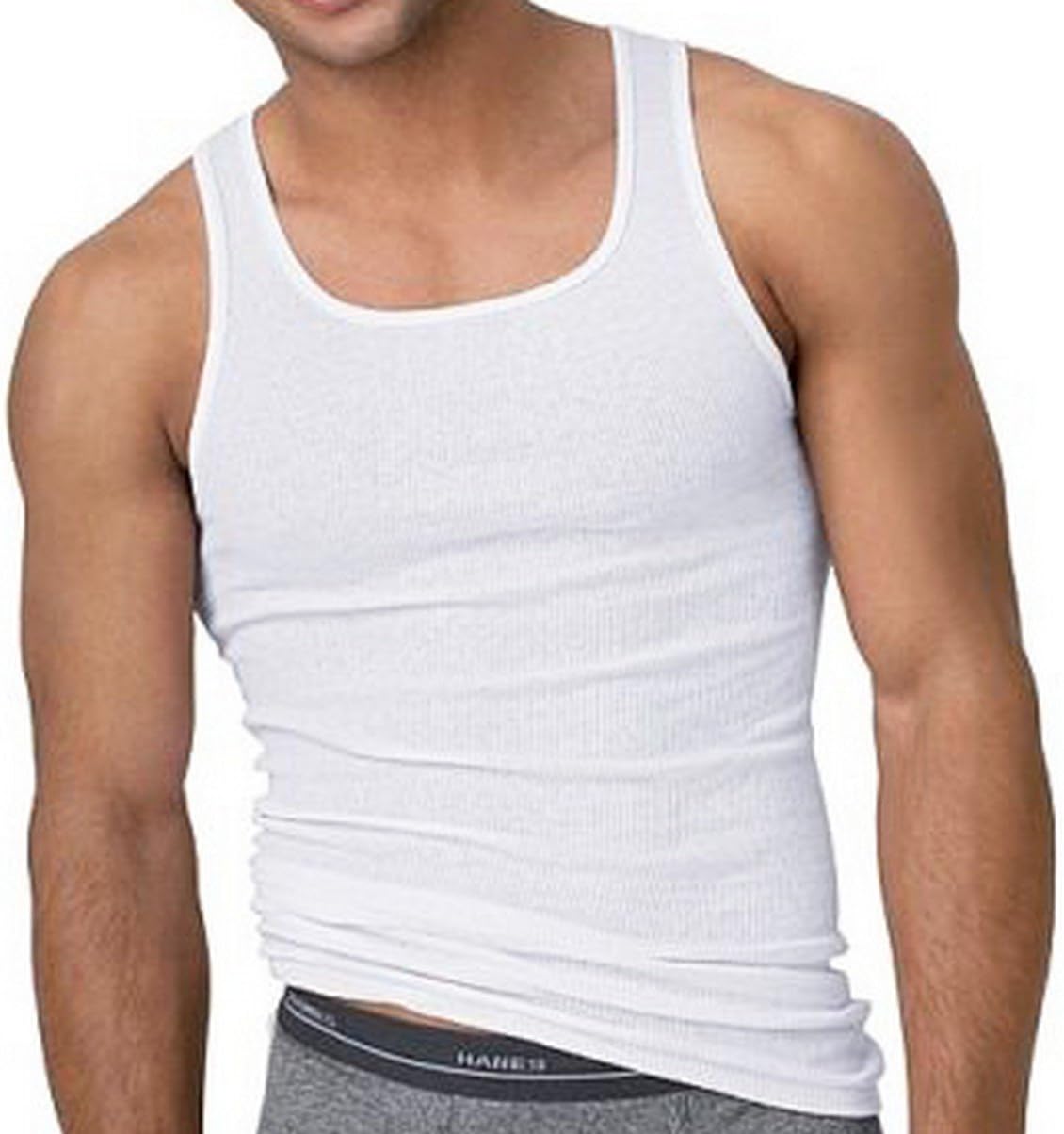 Ribbed Vest Mens 100% Cotton - White Fitted Muscle Gym Rib Tank Top - Pack of 3 or 6