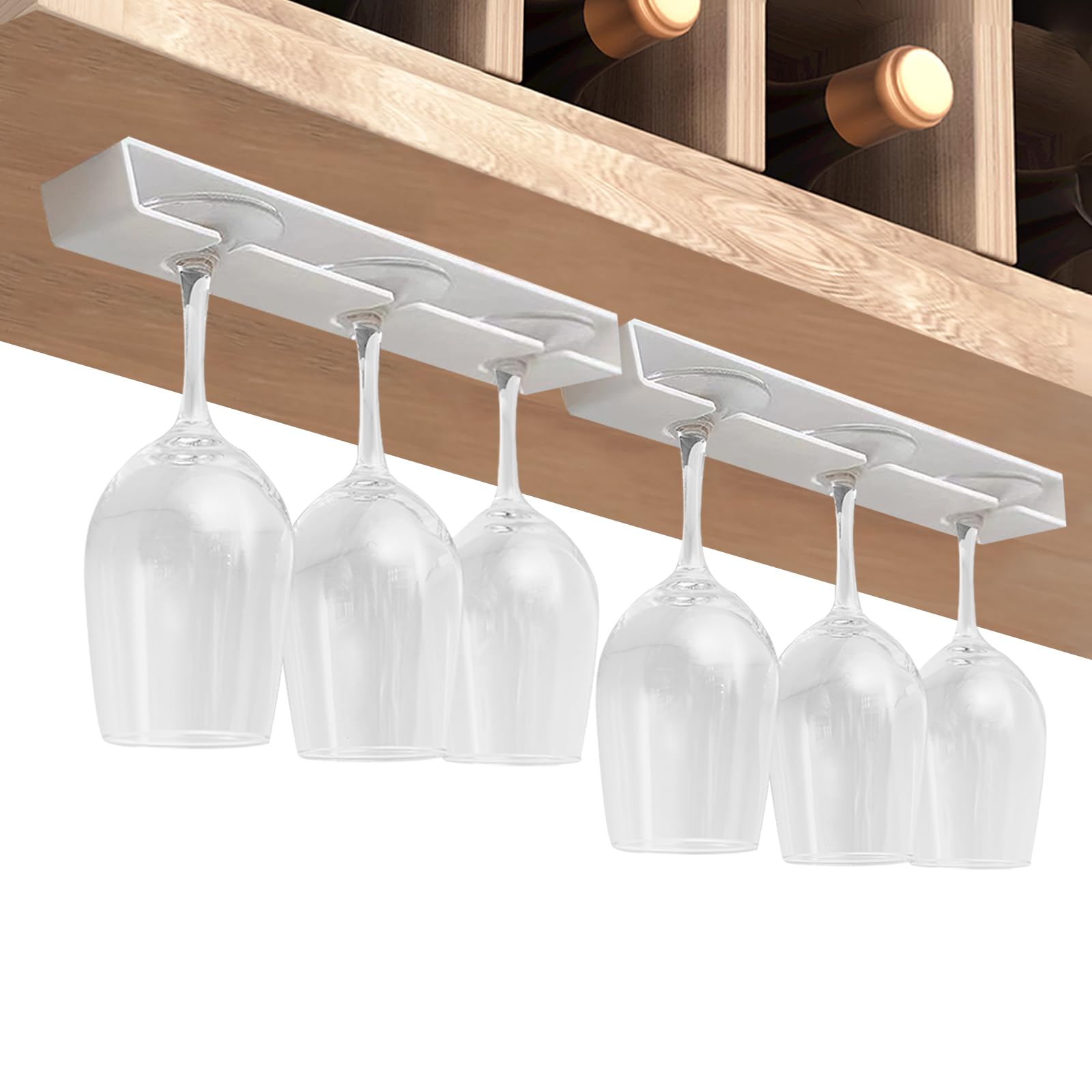 Vaisoeny Wine Glass Holder, 2 Pieces Wine Glass Holder Hanging, Hanging Wine Glass Holder Under Cabinet, Hanging Stemware Shelf Organiser, Hanger for Bar, Cabinet, Kitchen (White)