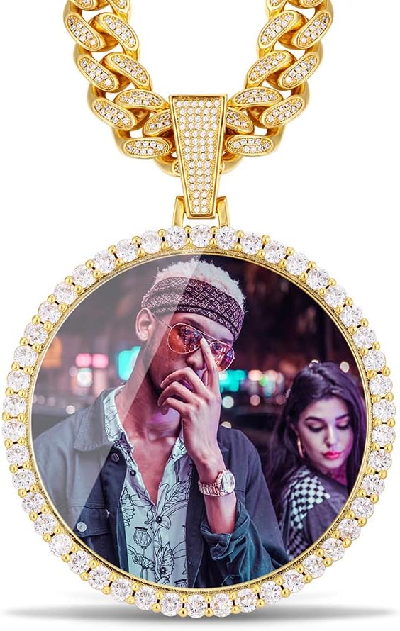 YIMERAIRE Engraved Text Photo Pendant Custom Picture Necklace Chain Personalized Photo Necklace Customized Picture for Women Men