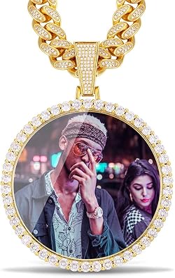 YIMERAIRE Engraved Text Photo Pendant Custom Picture Necklace Chain Personalized Photo Necklace Customized Picture for Women Men
