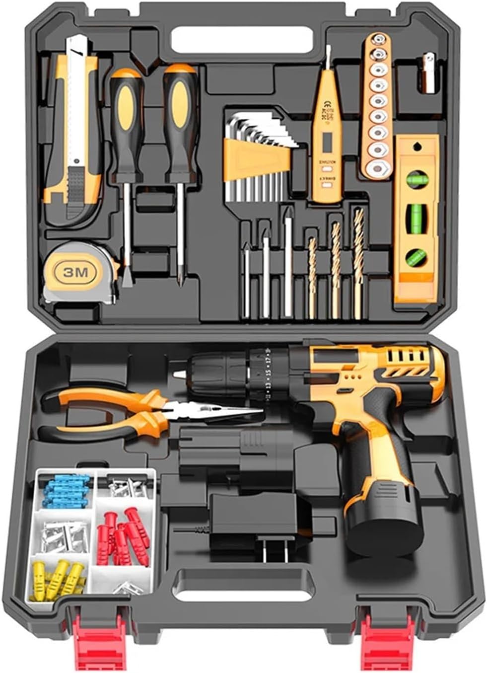 Cordless Drill Press And Hand Wrench Power Tool Set Combo Kit For Repairing Multiple Styles In One Toolbox(16.8V-303-Battery)