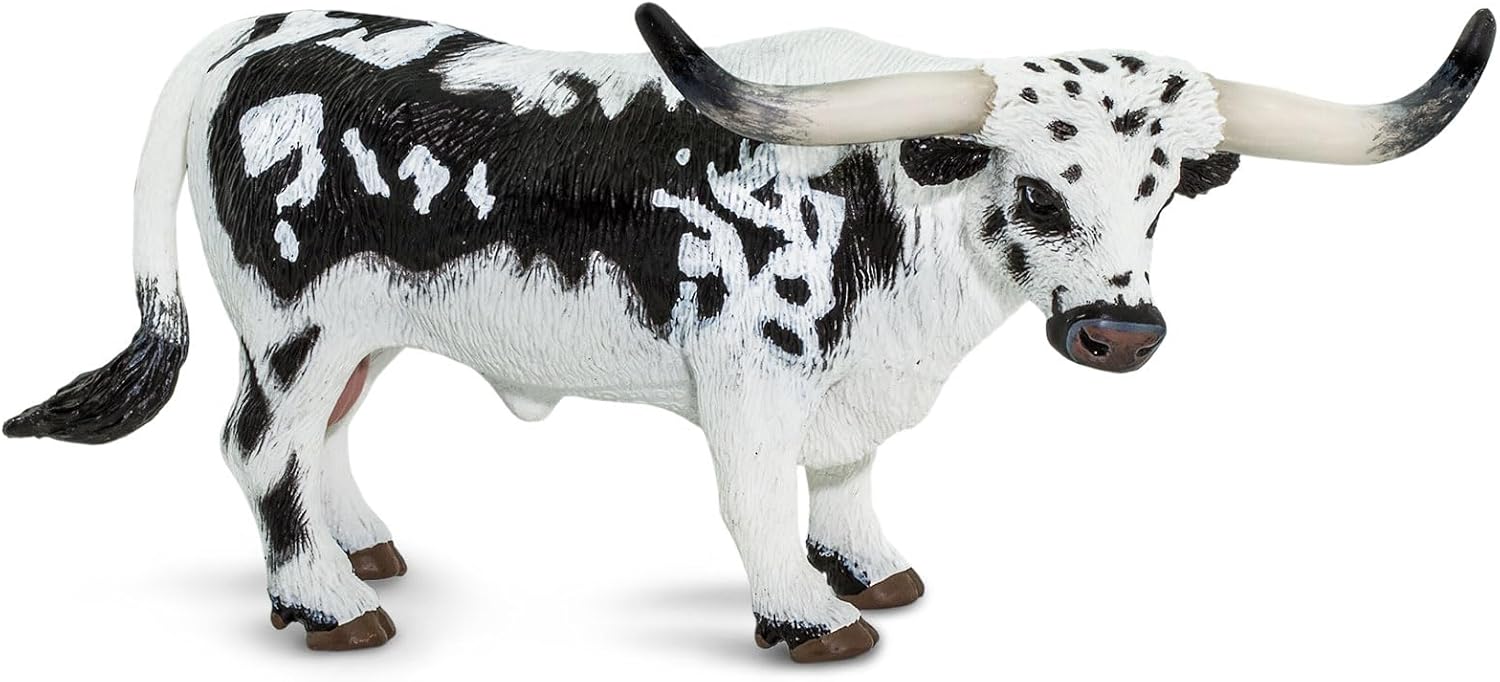 Safari Ltd. Texas Longhorn Bull Figurine - Hand-Painted, Lifelike 5.5" Model Figure - Fun Educational Farm Animal Toy for Boys, Girls & Kids Ages 3+