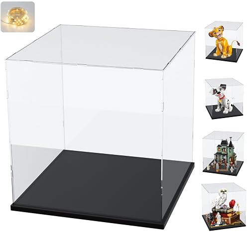 Vitrina Expositora Acrílica para Colecciones para Lego 43269 Cachorro 101 Dálmatas 43247 para 76466 Piedra Filosofal 77073 31167 11203 Metacrilato Transparente Expositor, Interior Negro 30x30x30cm