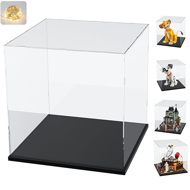Vitrina Expositora Acrílica para Colecciones para Lego 43269 Cachorro 101 Dálmatas 43247 para 76466 Piedra Filosofal 77073 31167 11203 Metacrilato Transparente Expositor, Interior Negro 30x30x30cm