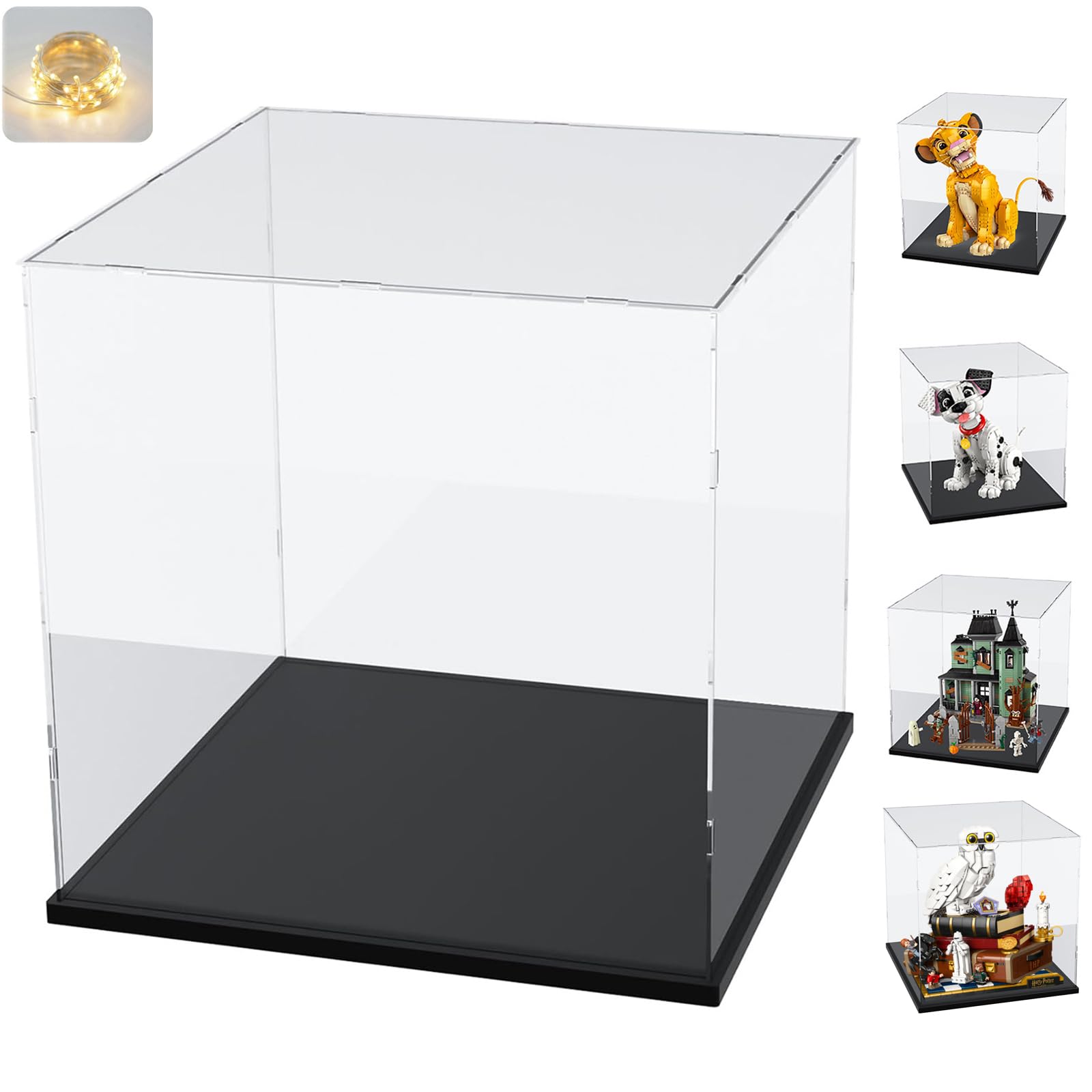 Thickened Clear Acrylic Display Case for LEGO 43269 101 Dalmatians Puppy for 43247 Young Simba Lion King for 76466 Sorcerer's Stone for 31167 77073 11203, Transparent Box Black Inside 11.8x11.8x11.8in — image 1