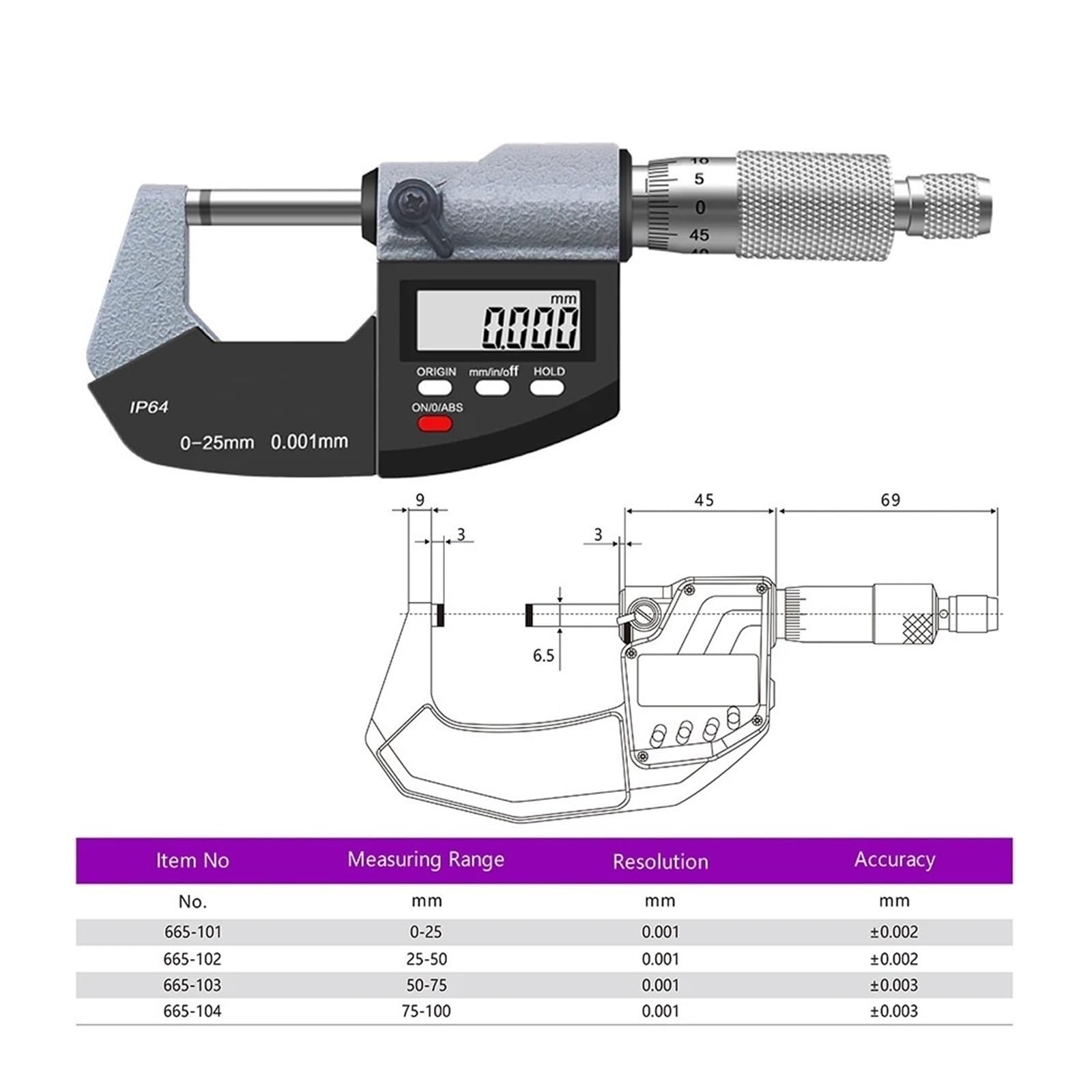 Display Digitale Micrometro Diametro Esterno Micrometro elettronico 0-25 25-50 50-75 75-100mm(25-50MM)
