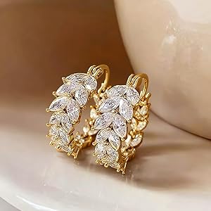 Bling Marquise Cubic Zirconia Leaf Shaped Hoop Earrings Dazzling Jewelry for Women