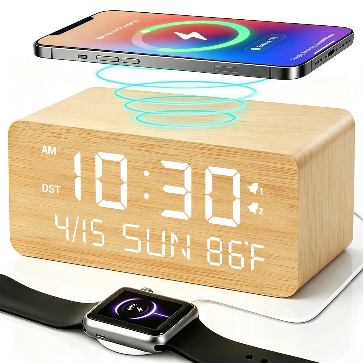 Amazon.com: Premium Bamboo Wooden Digital Alarm Clock with