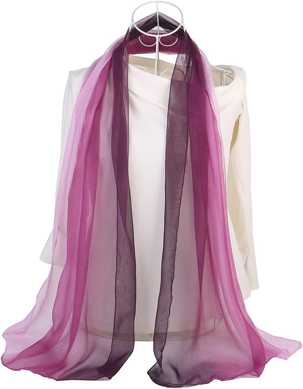 uxcell Long Chiffon Lightweight Sheer Wedding Scarf Silky Gradient Color Party Shawl Spring Summer Beach Wrap for Women - Image 9
