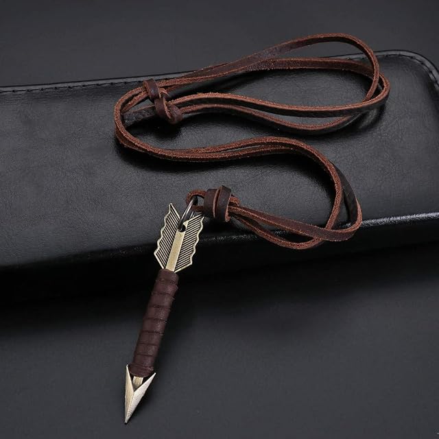 Seraphis Arrow Pendant Necklace Rope Leather Chain Vintage for Bowman Archer Men Steampunk
