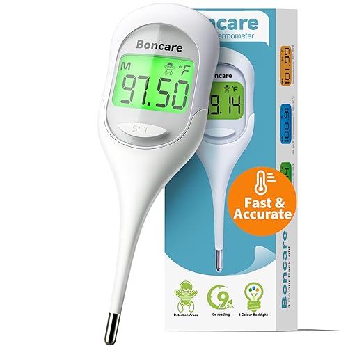 Boncare Termómetro corporal basal de 9 segundos para ovulación, termómetro oral para adultos y niños, termómetro rectal preciso, con alarma de Blanco