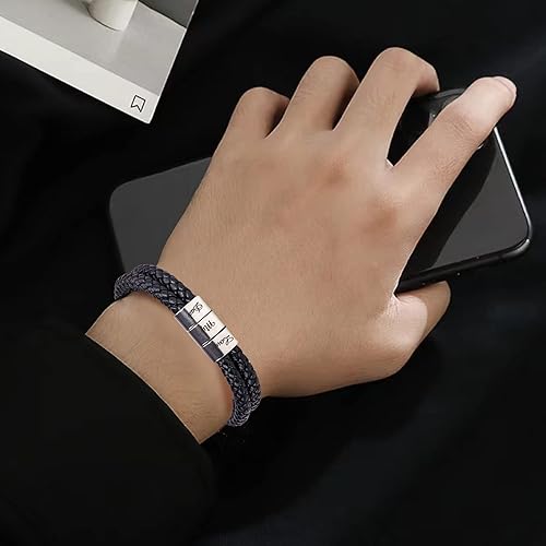 Miniatura 5 de Gifr for Dad Mens Leather Bracelet with Stainless Steel Magnetic Clasp Braided Leather Bracelet To My Dad Amazing Stainless Steel Men's link