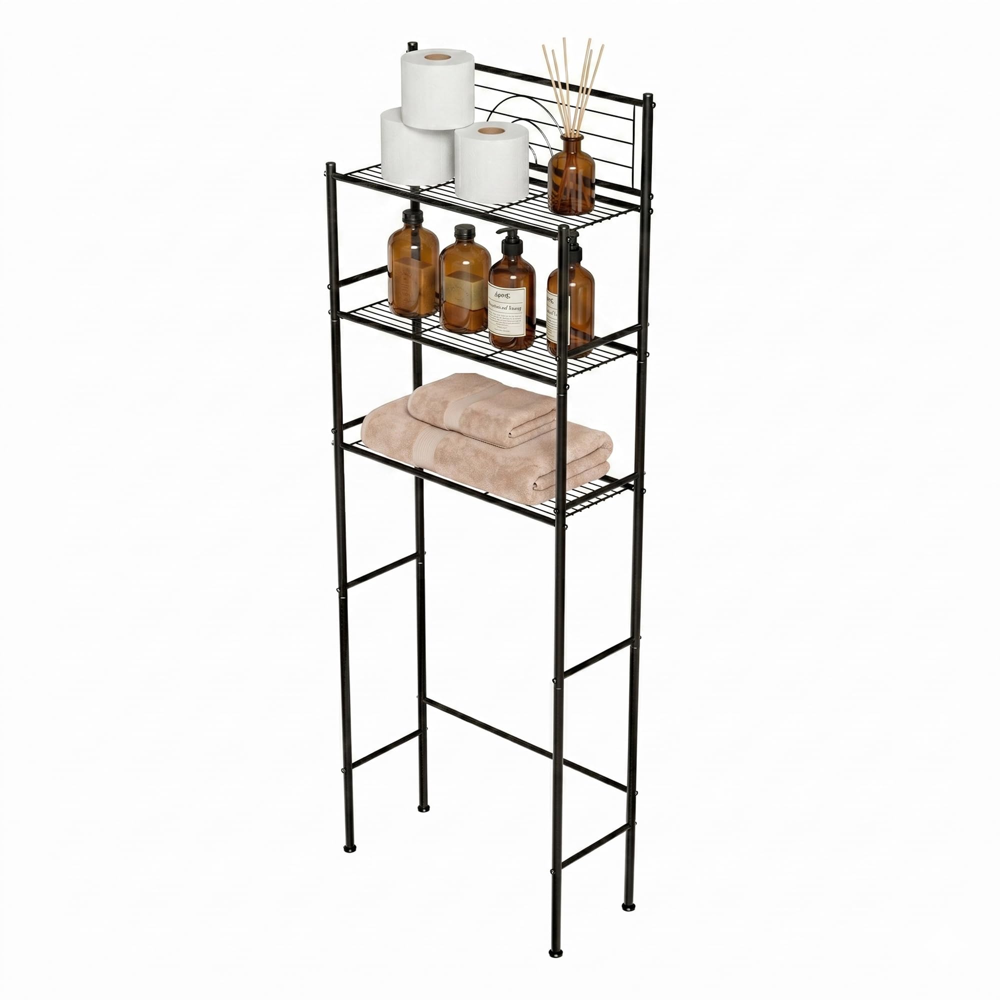 Amig - Badezimmerregal über Toilette Mod. ORIA - 3 Höhen - Hergestellt aus Stahl - Matt schwarz - Mit verstellbaren Füßen - 60,7 x 28 x 172 cm