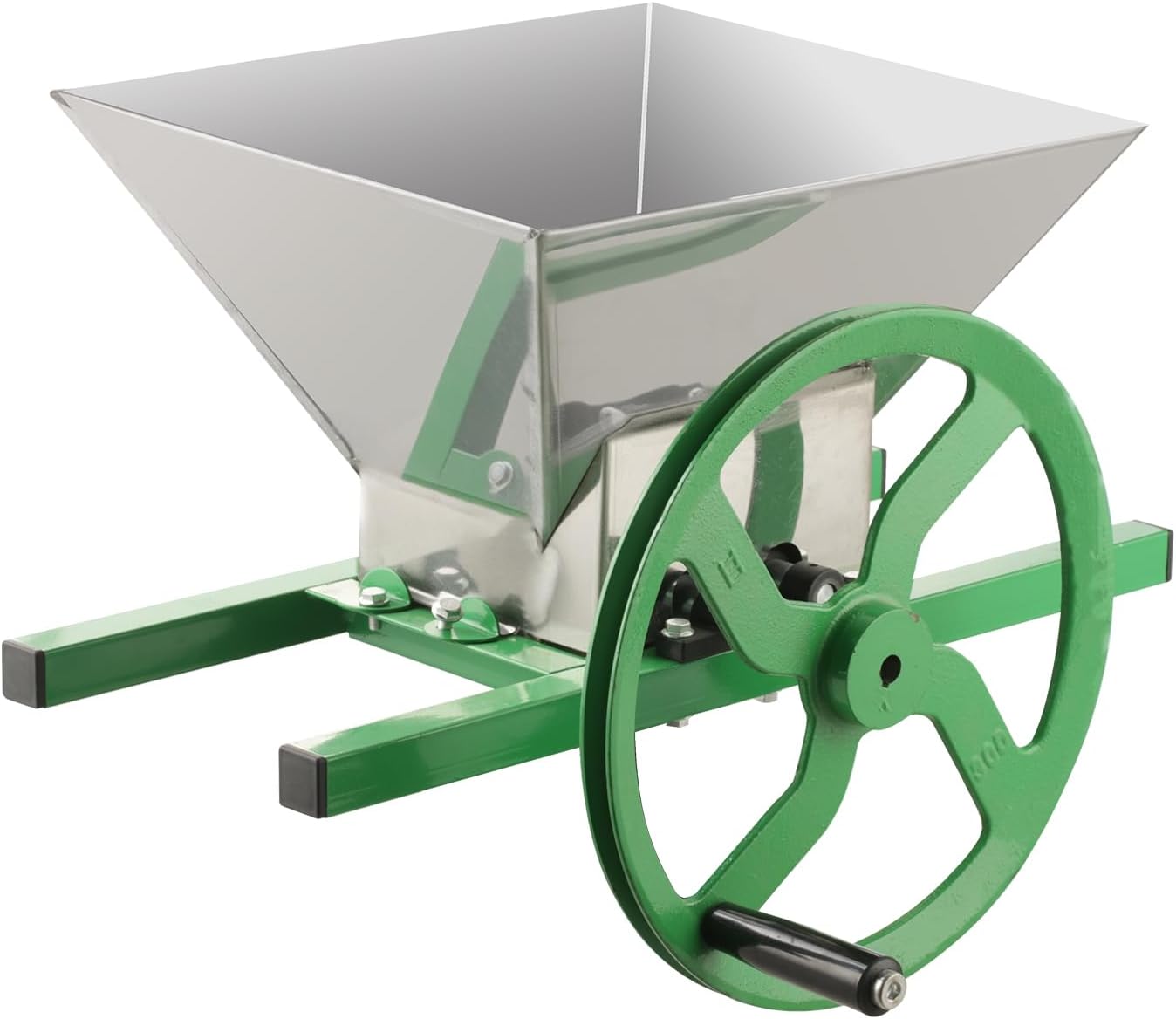 Master Manual Fruit Crusher, 7L/1.8 Gallon Capacity, Stainless Steel Construction, Green Frame, Wine and Apple Press with Juicing Roller
