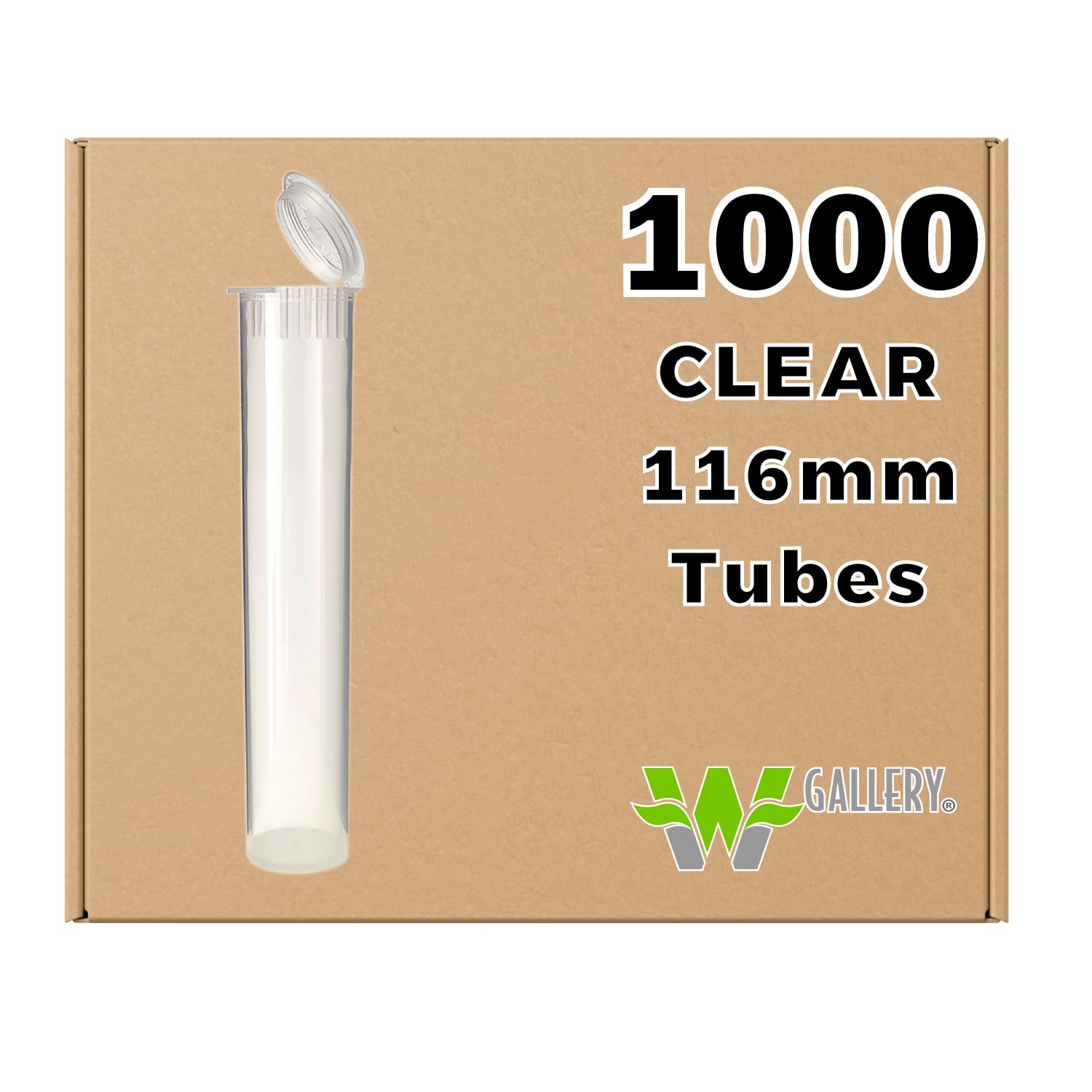 W Gallery 1000 Clear 116mm Open Cap Pop Top Tubes for Pre Rolls, Airtight Smell Proof Pop Top Containers, Medical Grade Storage for Herbs Pills