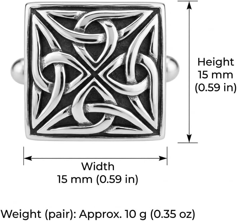 Alexander Castle Men's Cufflinks 925 Sterling Silver Oxidized Celtic - 15mm Square Celtic Trinity Cufflinks with Jewelry Gift Box