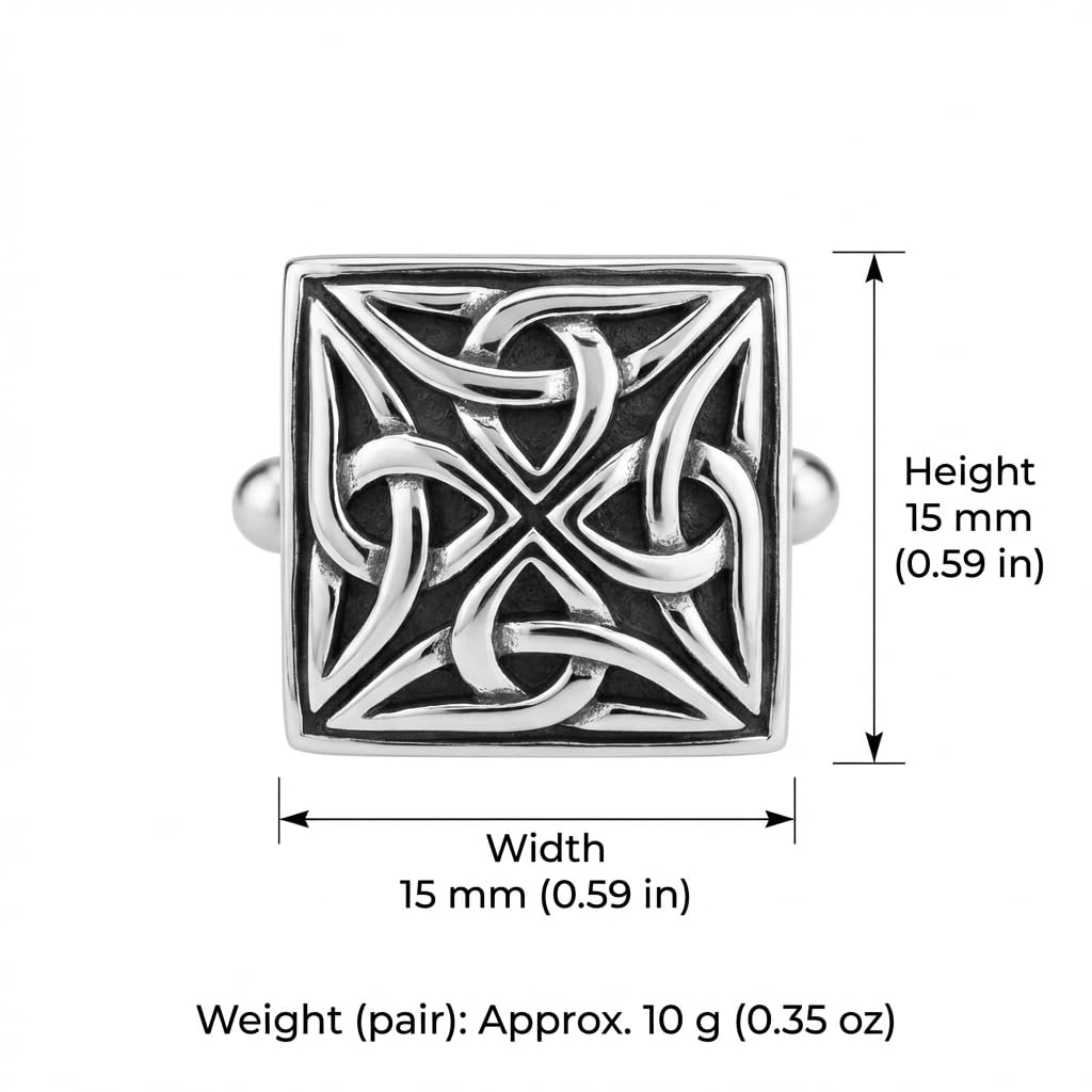 Alexander Castle 925 Sterlingsilber Oxidierte Keltische Manschettenknöpfe für Männer – Quadratische 15mm x 15mm Keltische Trinity-manschettenknöpfe mit Schmuck-geschenkbox