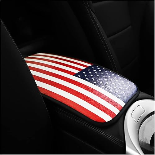 BLAU GRUN Almohadilla de consola central de automóvil con bandera estadounidense, alfombrilla de almacenamiento para reposabrazos de piel sintética,