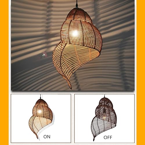 Miniatura 6 de Lámpara colgante retro de caracola, tejida a mano, tejido de ratán de bambú E26, lámpara colgante retro japonesa de mimbre, pantalla para