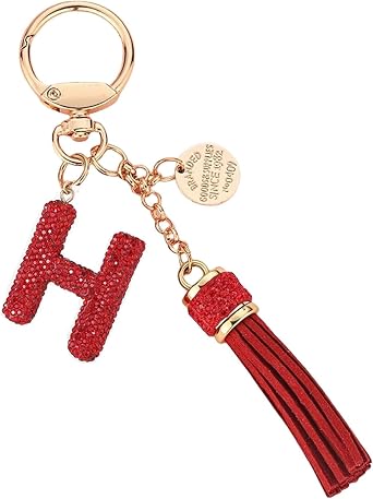 Cute Rhinestone Initial Letter Keychains for Women With Tassel,Crystal Bling Bag Charm Pandent for Women