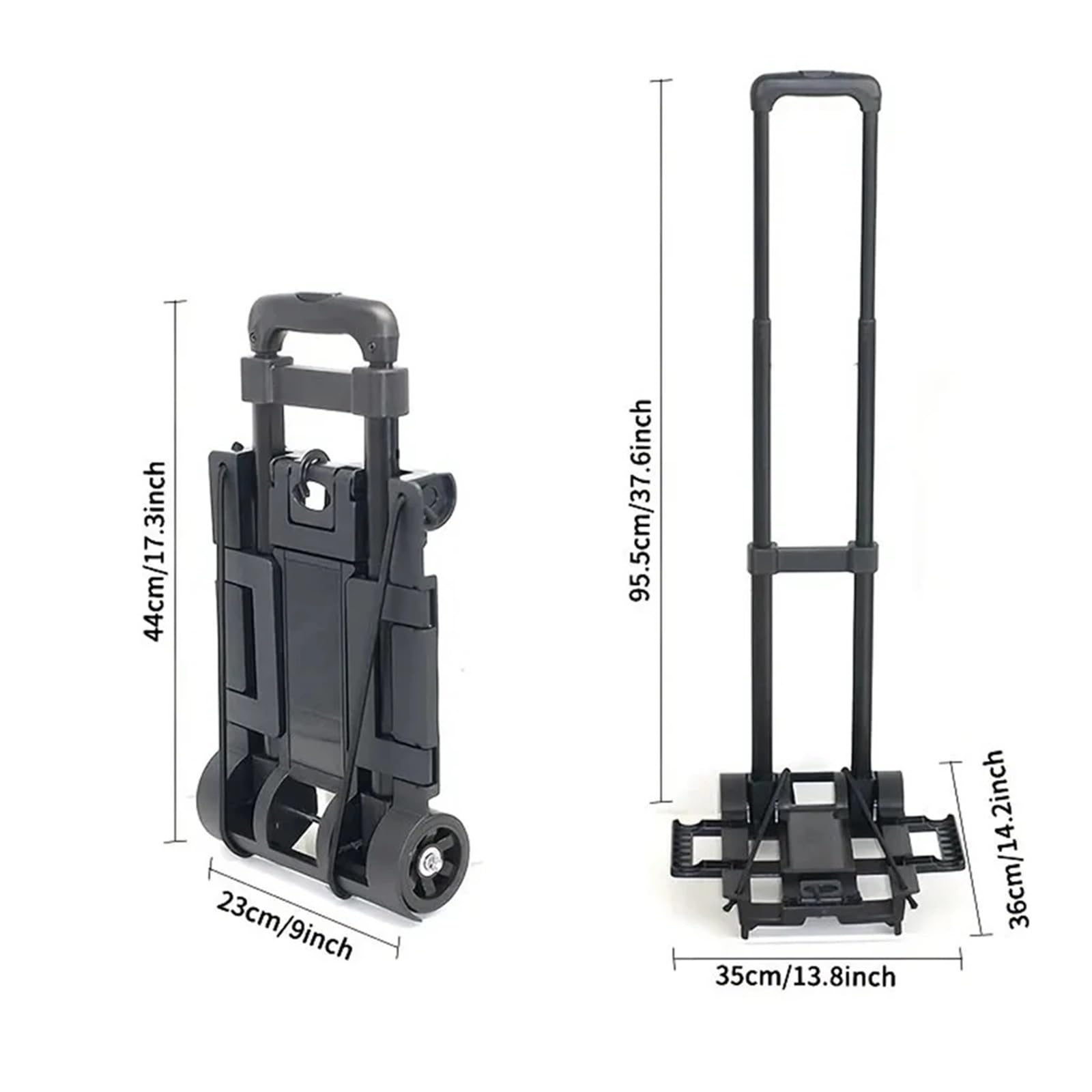 Sackkarre Klappbar 2 Runden zusammenklappbarer Handkarren, schwarz, Kleiner, Leichter Wagen, tragbar, teleskopisch, Dolly, Rucksack, Gepäck, Reisen, Umzug, Einkaufen