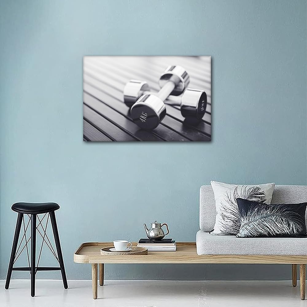 Canvas Wall Art Weight Training Modern Wall Art Gym Dumbbell House Decorations for Living Room Sport Fitness Canvas Wall Art Paintings for Bedroom Office Decor Artwork Framed Easy to Hang 24x16 in - Image 2