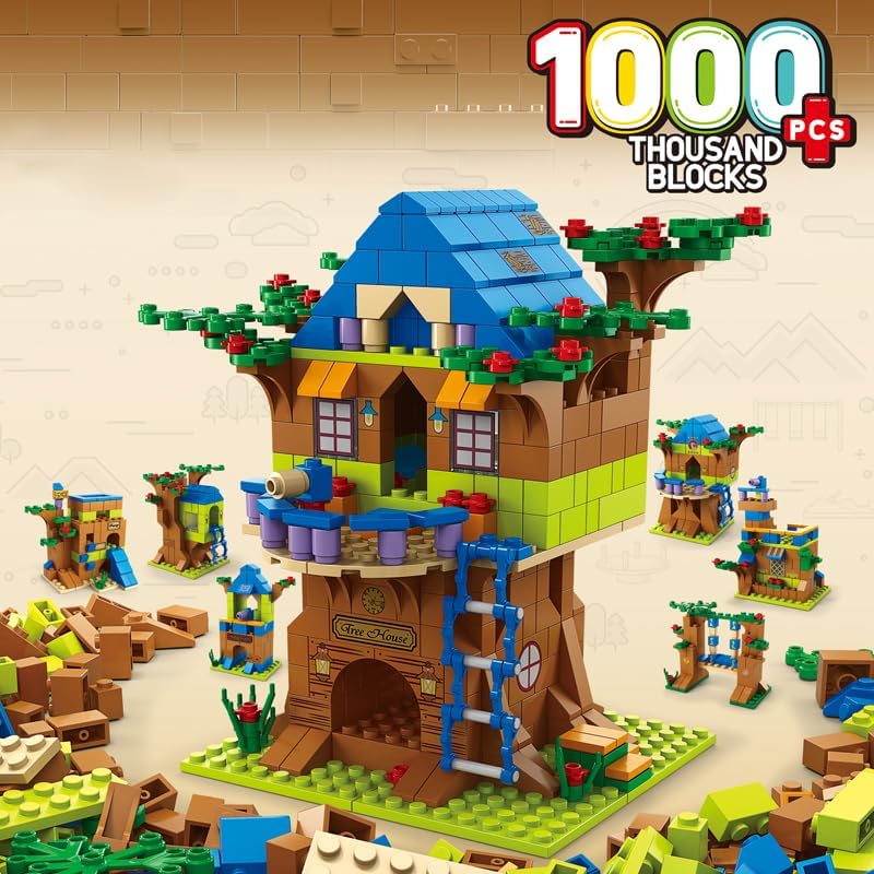 Image of SKY LINE OCEAN 6-in-1 Tree House Building Blocks Set (1000+ Pieces) | STEAM Learning Construction Kit for Kids | Build Treehouses, Jungle Camps & Nature Adventures | 6 Month Structural Warranty