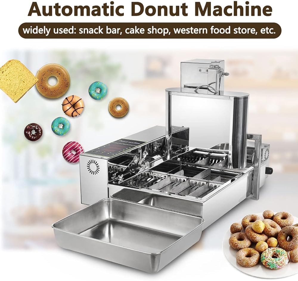 Máquina Comercial para Hacer donas de 6 Filas, 2000 W, volteo automático, freidora Digital, Grosor Ajustable, Acero Inoxidable, Herramienta Industrial para Hornear, Alta Velocidad.