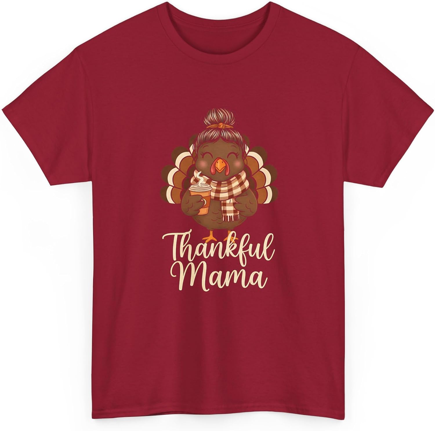 Thankful Mama Cute Turkey Graphic for Thanksgiving | Messy Bun Mom Life Fall Pumpkin Spice Coffee | Funny Mom Holiday Look