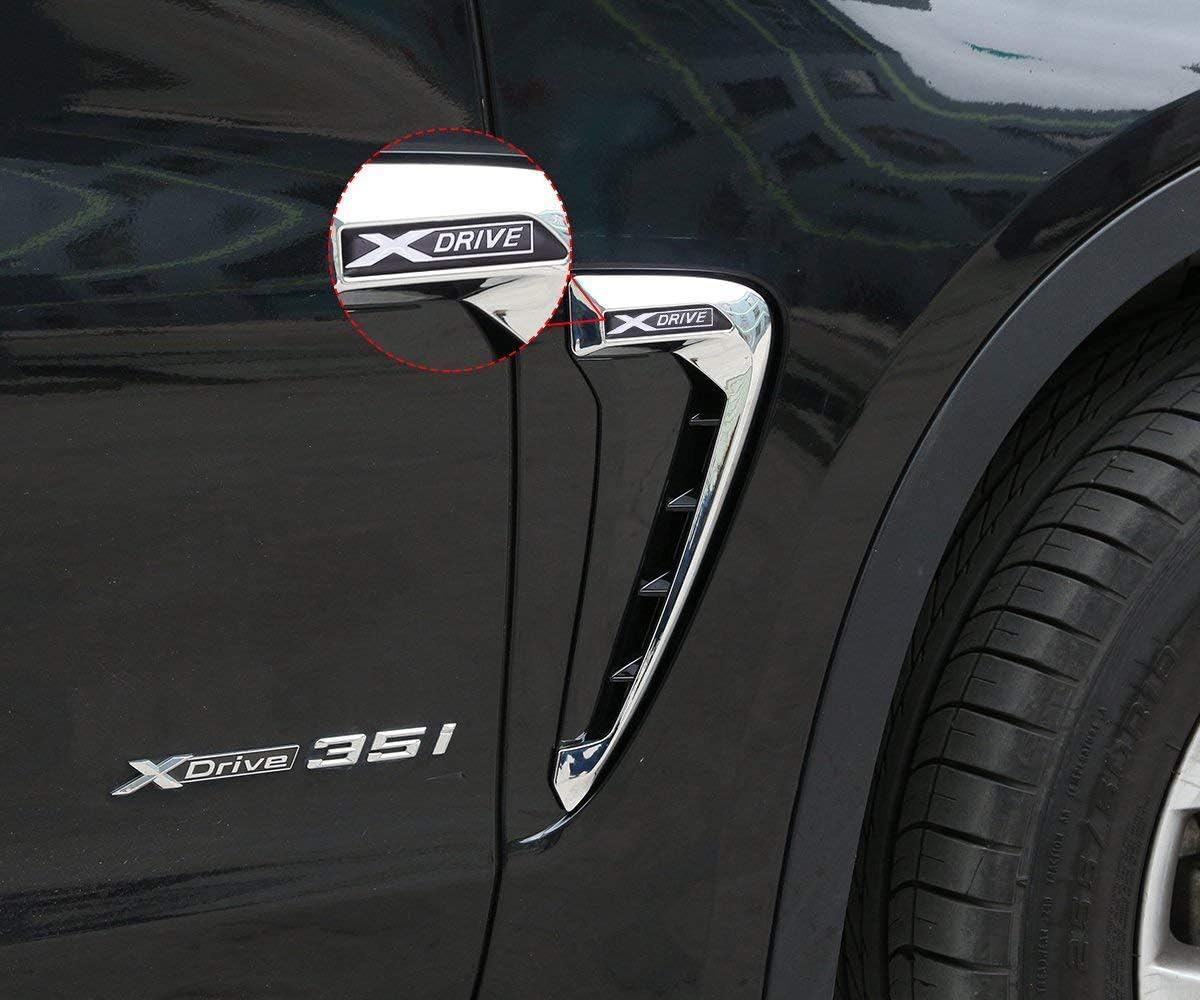 METYOUCAR ABS Xdrive Shark Gills Side Fender Vent Decoration Trim for BMW X5 F15 X5M F85 14-18(Silver+White)