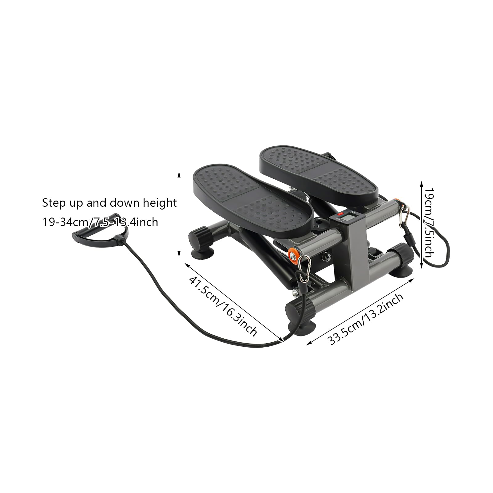 Stepper do domu z linami zasilania, 2 w 1, sprzęt fitness, maks. 150 kg | Trenażer pedałów z wyświetlaczem LCD, układem hydraulicznym, taśmami do treningu nóg i ramion, rehabilitacji, domu, biura