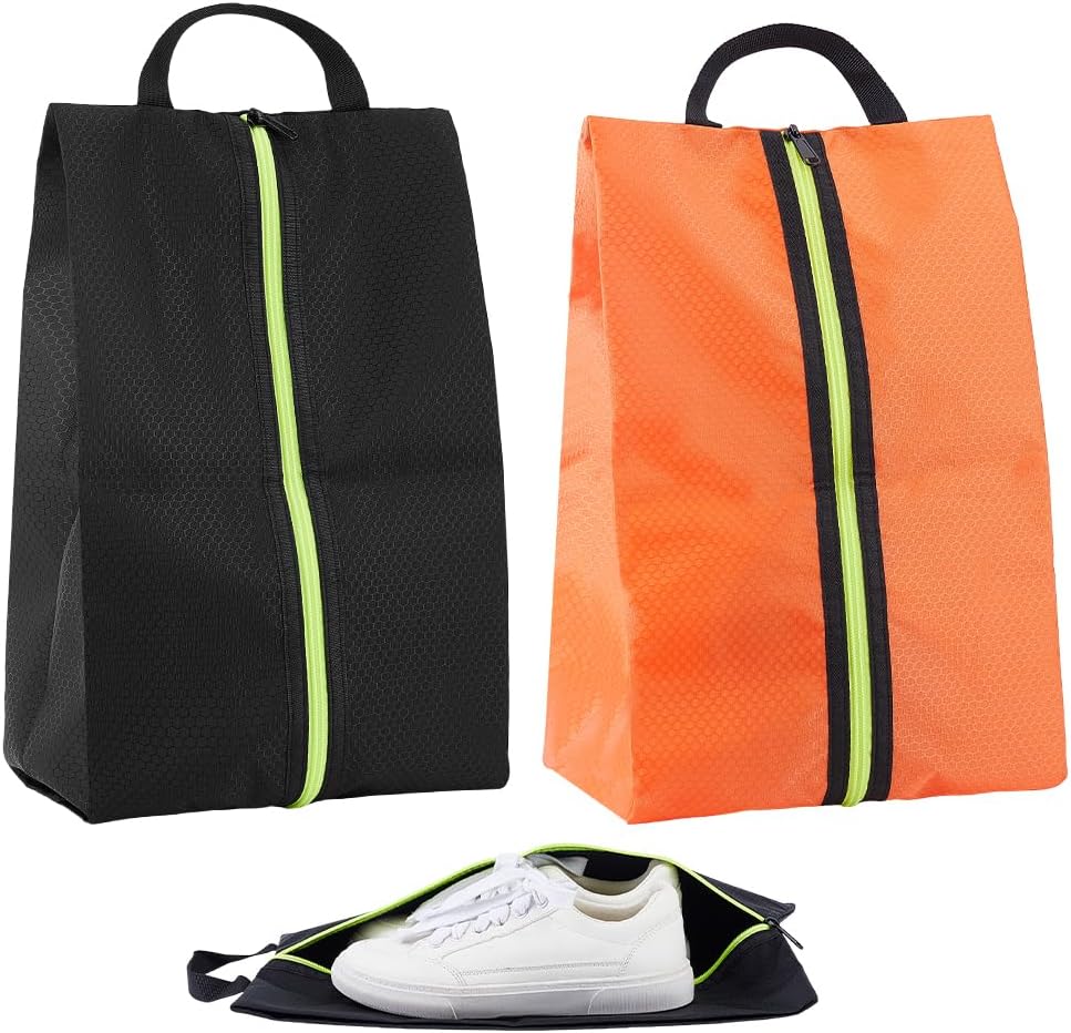 NBEADS 2 Pack Smell Proof Shoe Cleat Bags, 15.55x9.84 Inch Cloth Shoe Bags Portable Travel Shoe Organizer Pouch with Zipper Handle for Soccer Golf Gym Sports, Black