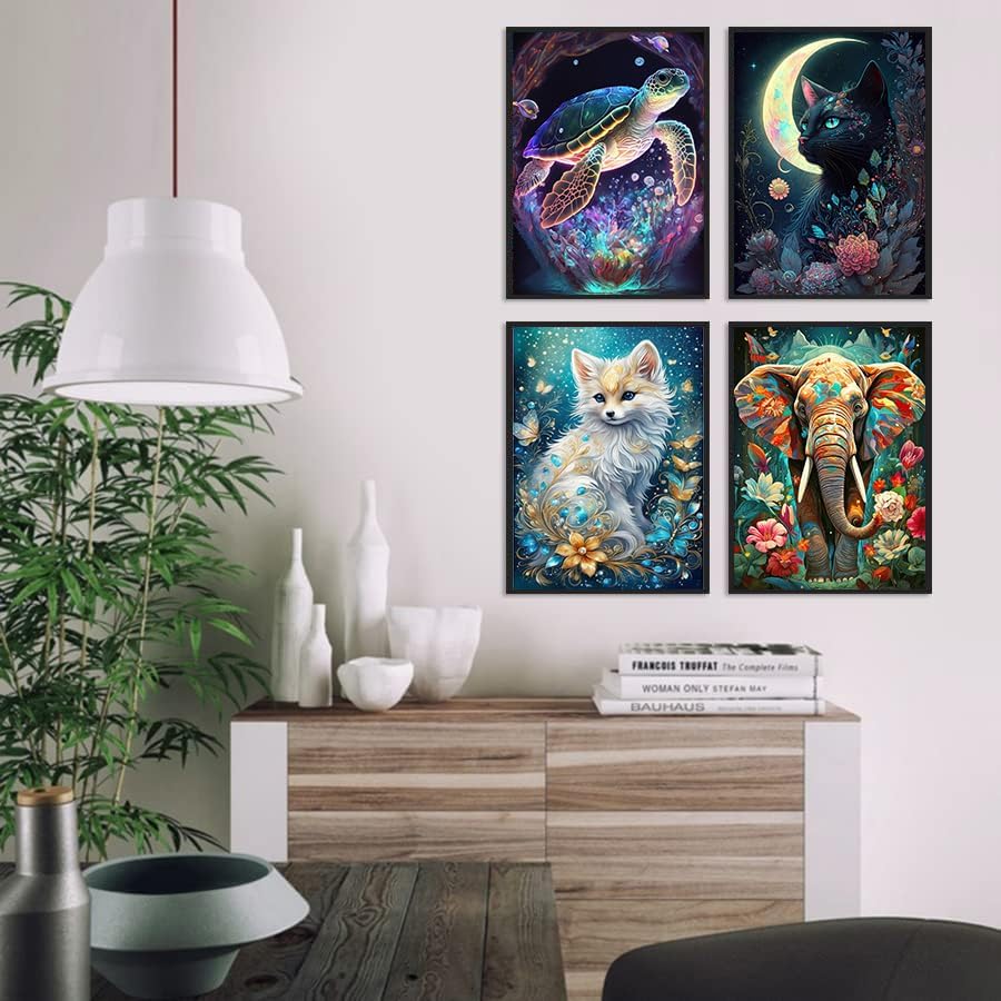 Miniatura 2 de Meothan Kit de 4 piezas de pintura de diamantes para adultos, arte de diamantes de animales, gatos para principiantes, pintura de diamantes de vaca,