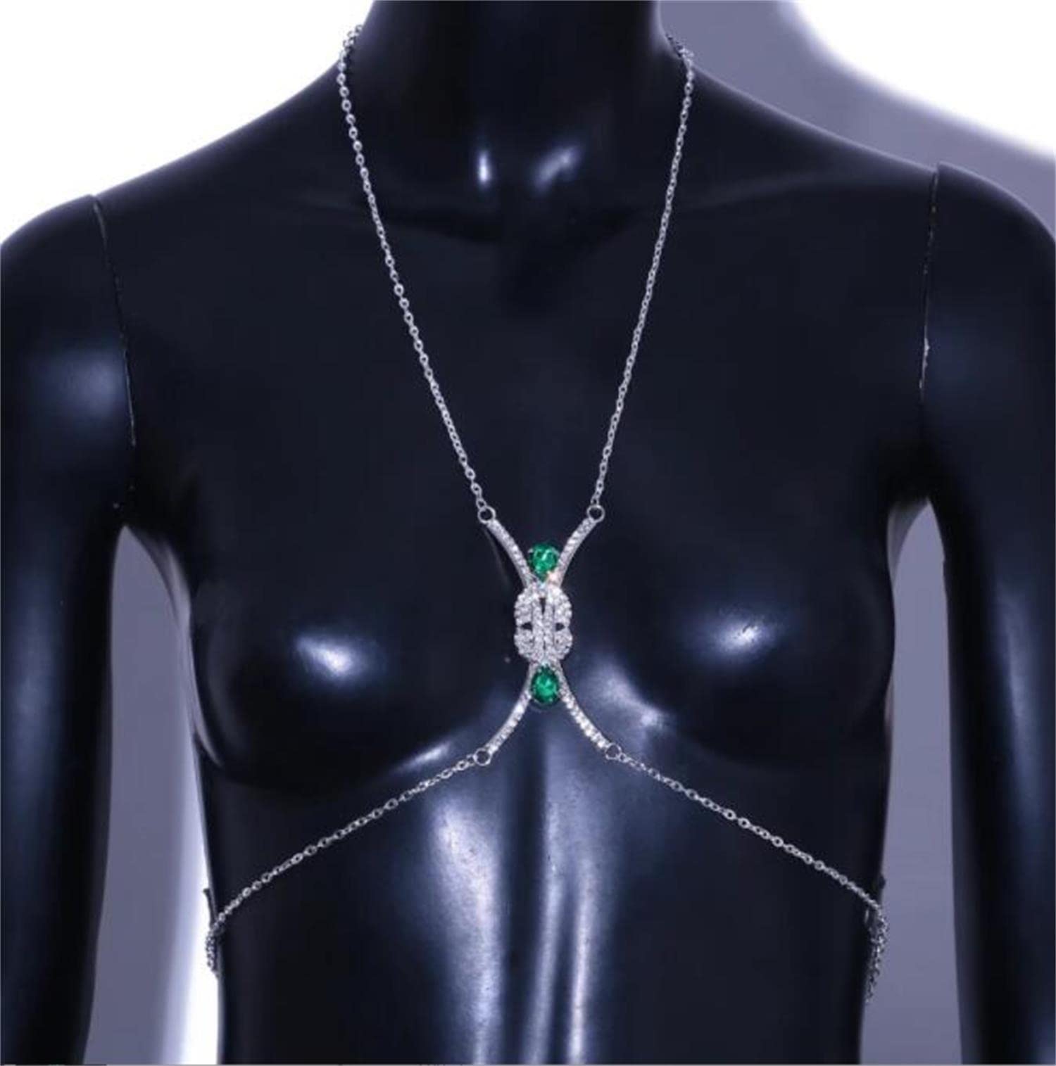 ZarED Woman's Sexy Body Chain,Chest Chain Diamonds Beach Bra Chain Crystal Bikini Lingerie Decorate (Silver)