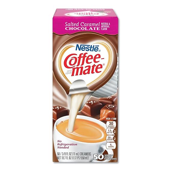 Liquid Coffee Creamer, Salted Caramel Chocolate, 0.38 oz Mini Cups, 50/Box, 4 Boxes/Carton
