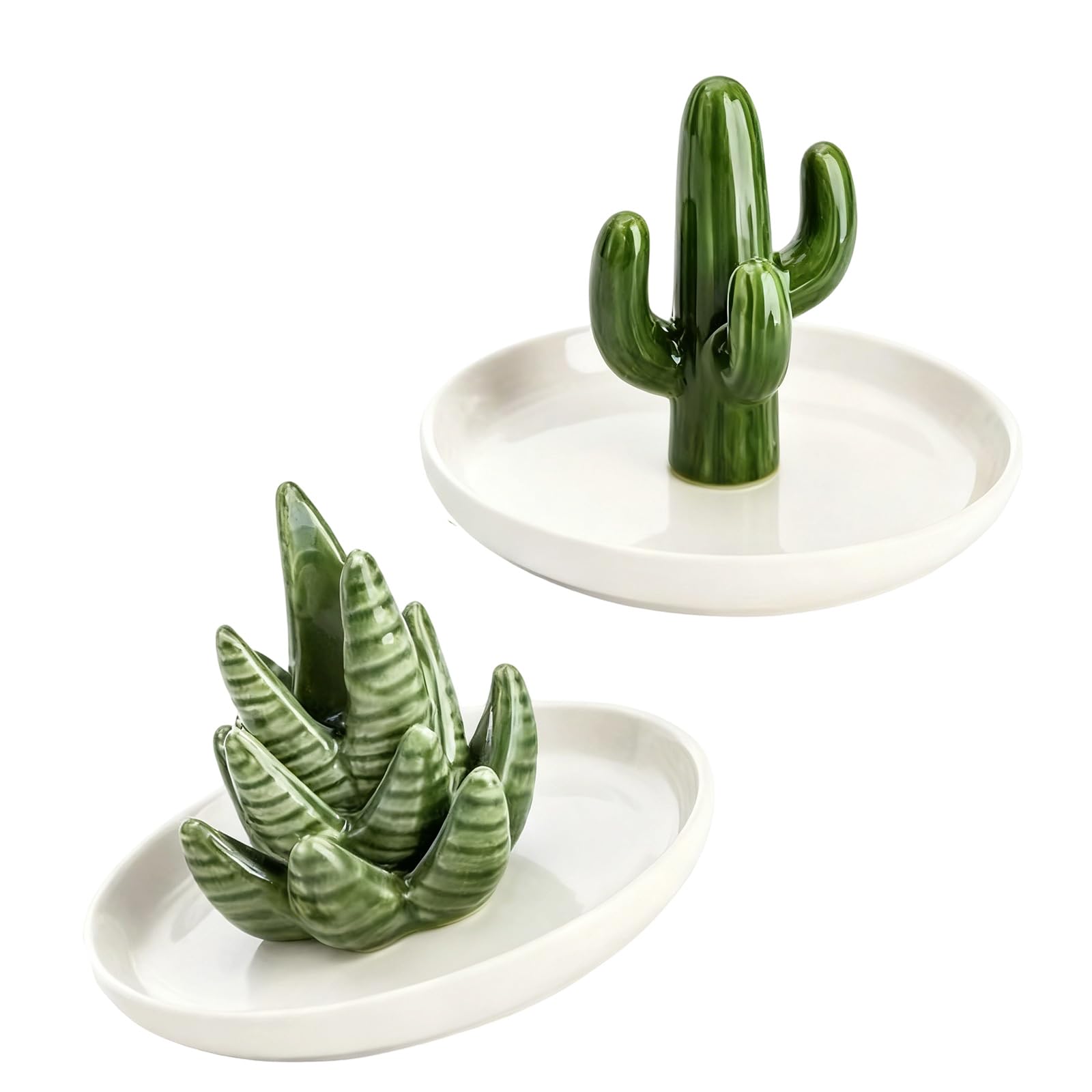 Ceramic Aloe Cactus Jewelry Tray for Storing Rings Earrings Necklaces in Bedroom Bathroom or Vanity Area Multipurpose Cactus Jewelry Ceramic Tray for Small Accessories Christmas Birthday Decor