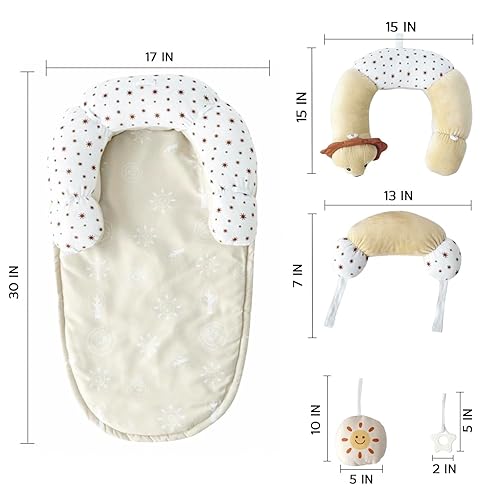 Miniatura 5 de Alfombrilla 2 en 1 para el tiempo boca abajo y soporte sentado con juguetes sensoriales, para recién nacidos y bebés, incluye cojín desmontable para