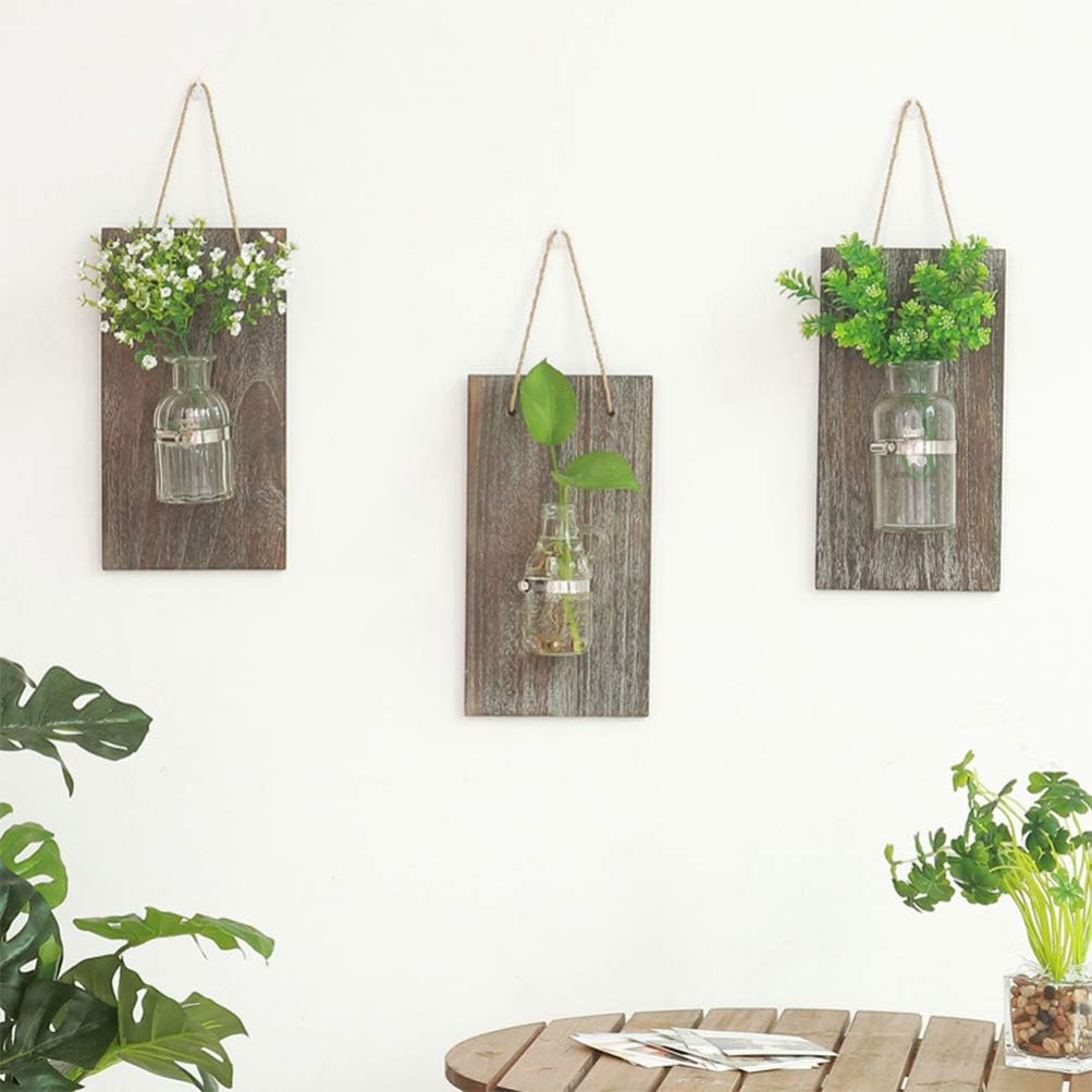 Yardwe Rustic Mason Jar Planter Wooden Art Hanging Hydroponic Pot Container for Home Living Room Kitchen Farmhouse Wall Decoration