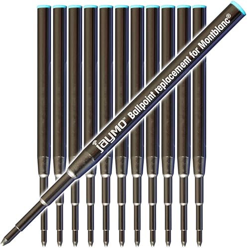 Jaymo Repuesto para Montblanc 128214 - Medidas 3.875 in  98 mm de largo - Recambio de bolígrafo - 12 Azul