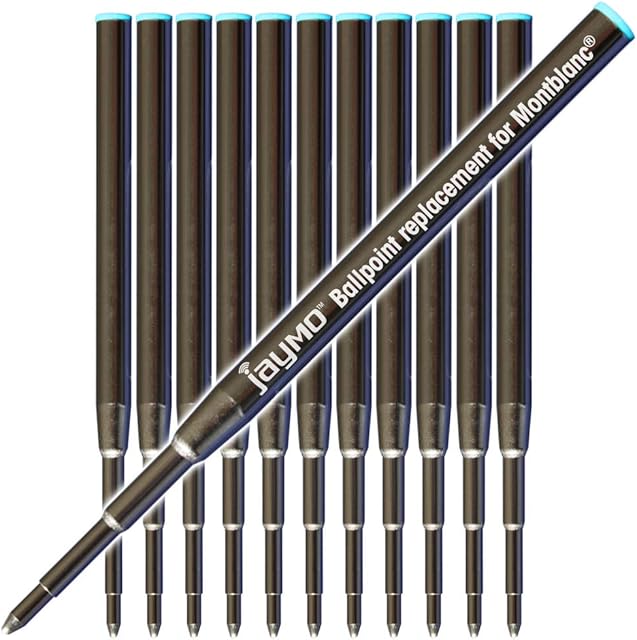 Jaymo - 12 - Blue Ballpoint Pen Refills  Compatible with Montblanc® Pens - Smooth Writing German Ink with Medium .7 mm Tip - Compare to Mont Blanc® Pacific Blue 105151 / 116213 / MB35094