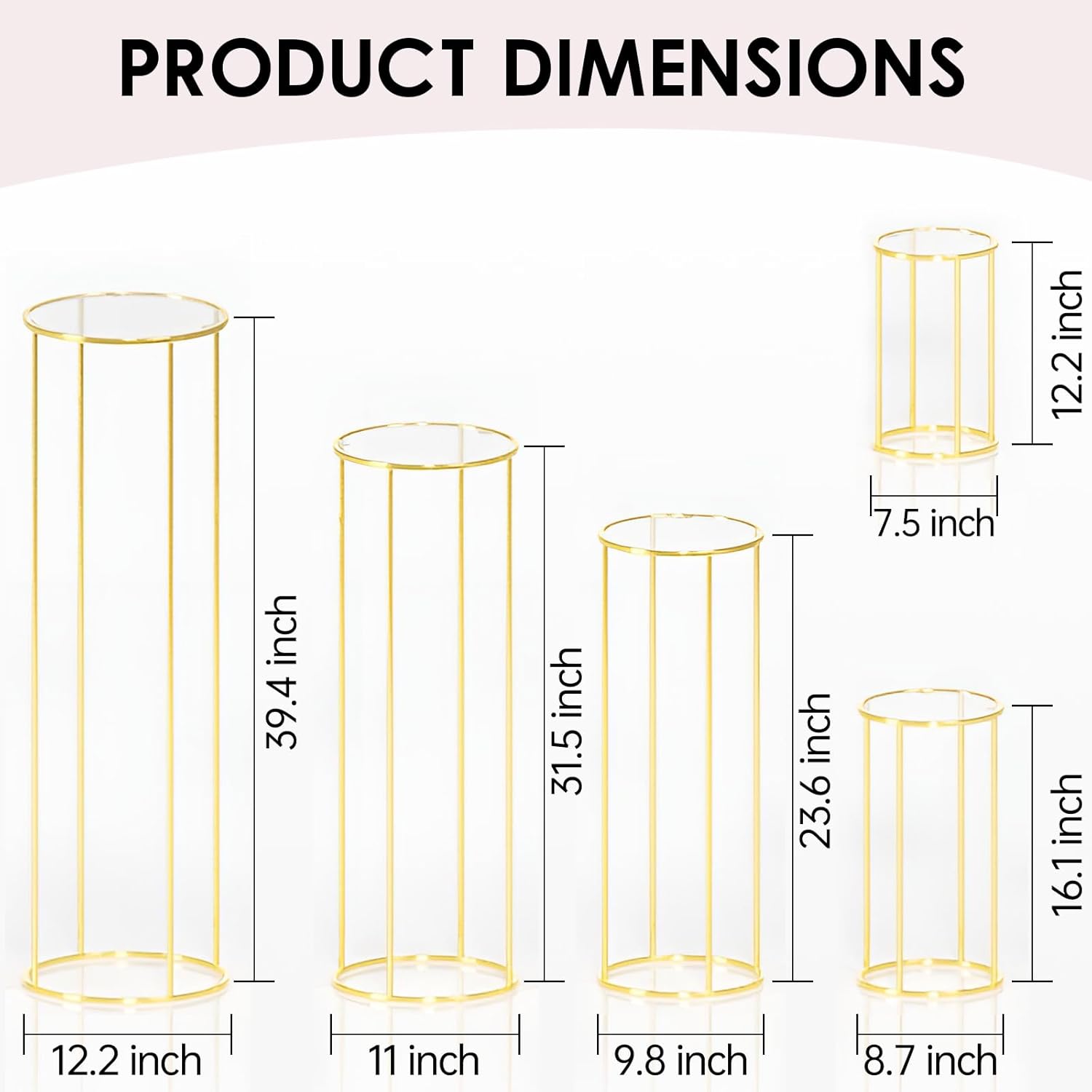 Metal Cylinder Stands for Party, 5pcs Gold Tall Pedestal Stands, Cilindros Para Fiestas Redondos Blancos, Cylinder Tables for Parties Wedding Decor