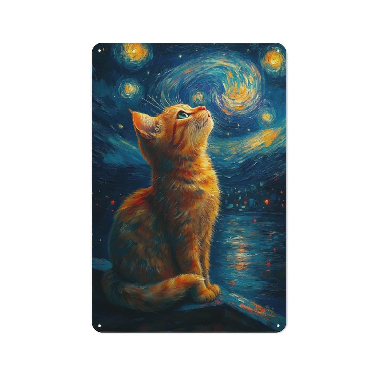 Junmoney Starry Night Cat Retro Tin Sign 30X20cm For Man Cave Or Games Room, For Collectors Decorating Games Rooms And Man Caves