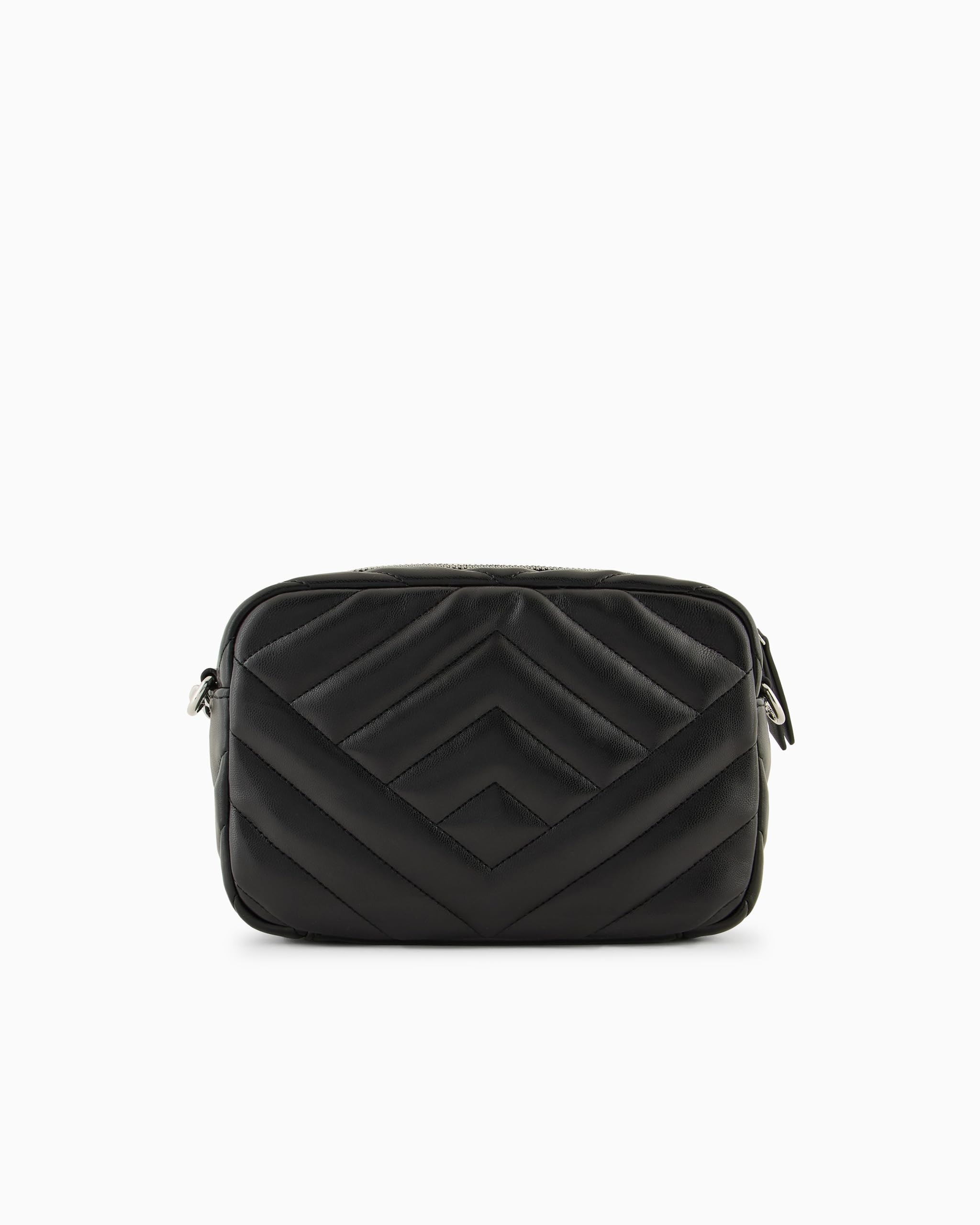 Armani Exchange Borsa tracolla, in similpelle, chiusura con zip metallica a vista, design trapuntato, logo metallico sul davanti, unico scomparto con tasca interna, colore Nero