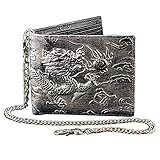 Mens Dragon Vintage Silver Grey Leather Wallet Card Holder Purse With Chain