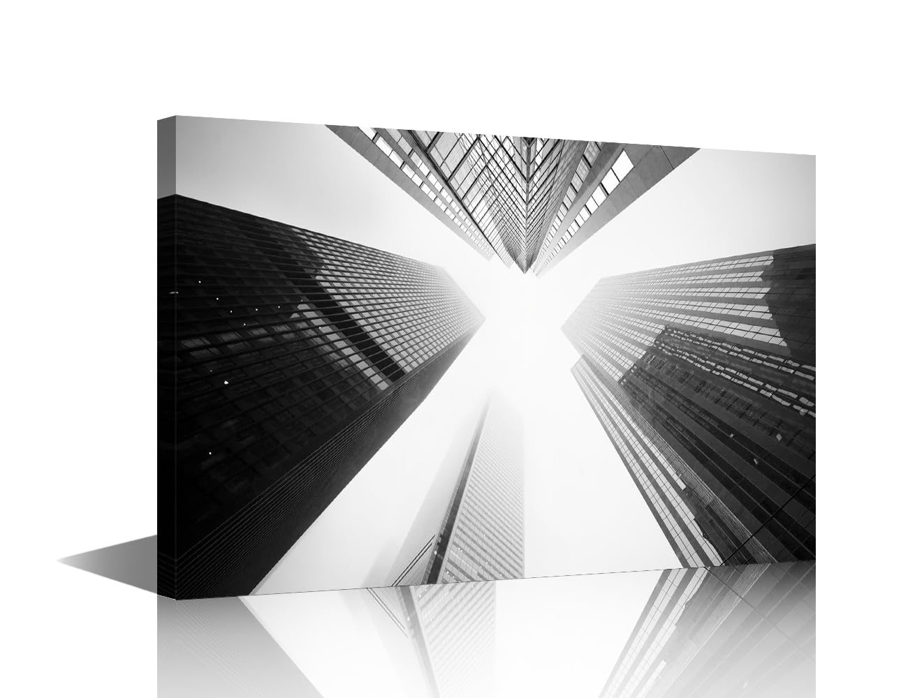 1 Piece Canvas Wall Painting - Abstract Futuristic Cityscape View with Modern Skyscrapers View from Bottom - Modern Home Decor Rustic Wall Decor Stretched and Framed Ready to Hang(12"Wx18"H)