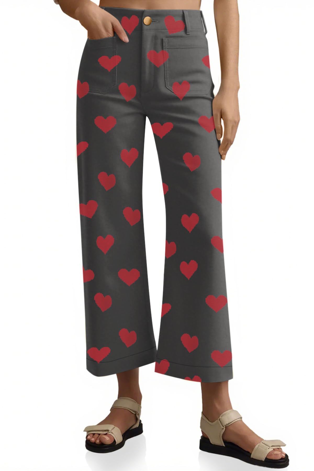 Womens Cropped Striped Jeans Casual High Waisted Stretchy Polka Dots Straight Leg Denim Pants with Pockets