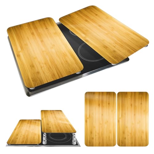 WENKO Placas protectoras para cocina Mod Efecto madera, ajustable en altura para todo tipo de cocinas, tabla de cortar y protector contra salpicaduras, vidrio, 30 x 52 cm, juego de 2