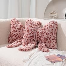 2Pcs Leopard Print Bow Throw Pillow Furry Bow Plush Pillows Cute Flower Plush Pillow Cheetah Home Decor Stuffed Bow Lumbar Pillow for Bed Couch Living Room Decor Pink, 16in